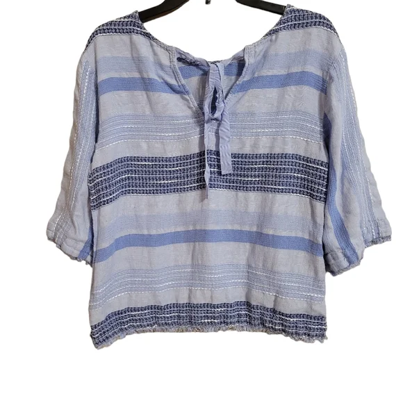 Cloth & Stone Linen Blend Blue Striped Boxy Top - Picture 7 of 9